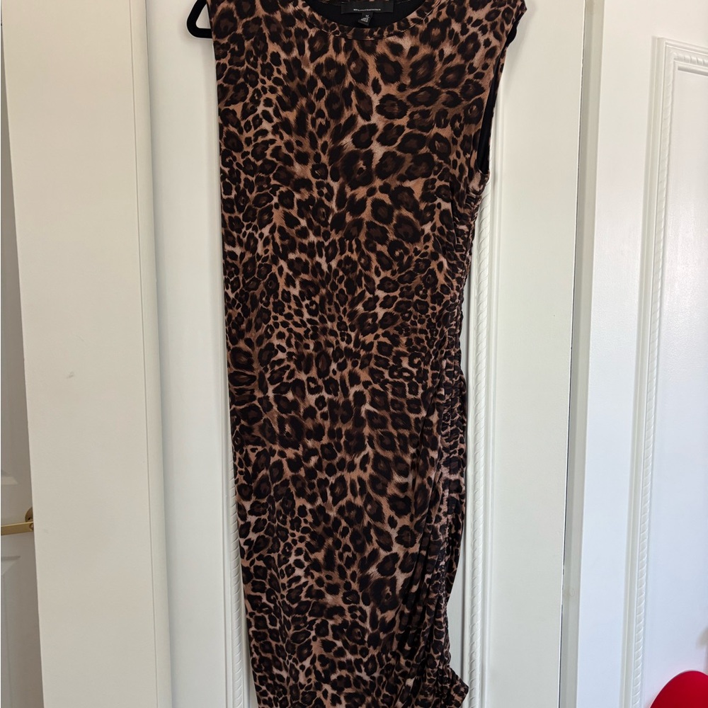White House Black Market Brown Leopard Midi Dress